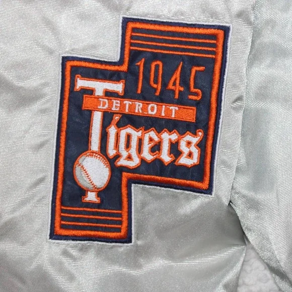 Vintage Detroit Tigers Reversible jacket Silver navy orange Size Large - Picture 8 of 10